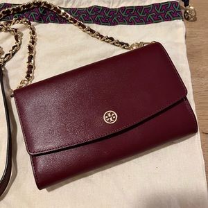 Tory Burch Burgundy Saffiano Leather Crossbody Bag